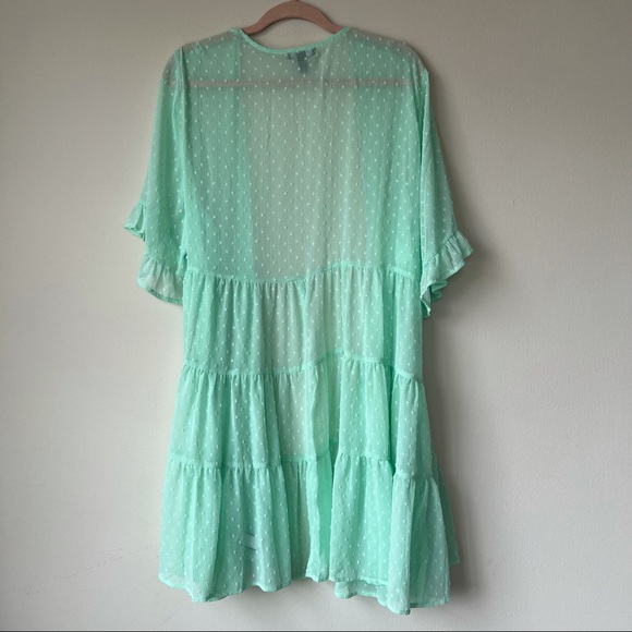 Torrid Clip Dot Ruffle Kimono Light Green Open Front Short Sleeve Size 2 - Picture 6 of 6
